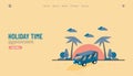 Illustration vector graphic of summer holiday concept, van car with beach background. good for web landing page Royalty Free Stock Photo