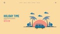 Illustration vector graphic of summer holiday concept, van car with beach background. good for web landing page Royalty Free Stock Photo