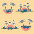 Illustration vector graphic of summer holiday concept, van car with beach background. good for web landing page Royalty Free Stock Photo