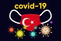 Illustration vector graphic of surgical mask with Turkey flag and corona virus concept design. Coronavirus Wuhan Sars illness.