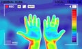 Illustration vector graphic of thermal Image Scanning Human hands and finger on blurred background. Electromagnetic spectrum. Royalty Free Stock Photo