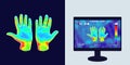 Illustration vector graphic of thermal Image Scanning Two human hands on blurred background.