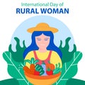 illustration vector graphic of a village girl carrying a basket filled with vegetables and fruits