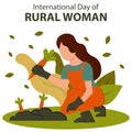 illustration vector graphic of a village woman is harvesting carrots in the garden
