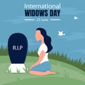 illustration vector graphic of a woman mourns her husband\'s grave