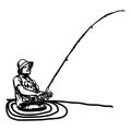 Illustration vector hand draw doodles of fisherman with hook Royalty Free Stock Photo