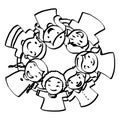 Illustration vector hand drawn doodle of seven children huddled