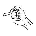 Illustration vector hand drawn of hand holding cigarette. Royalty Free Stock Photo