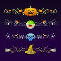 Set of seamless Halloween borders. Tape template. Vector illustration isolated on white. Ghost, trick or treat sweets, skull. Flat Royalty Free Stock Photo