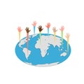 Illustration  vector image. Our planet earth with the hands of different races Royalty Free Stock Photo