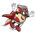 cute drink can vintage character mascot a good mood for being flying with rocket