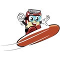 cute drink can vintage character mascot have fan ride snow board with safety glasses