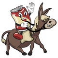 cute drink can vintage character mascot riding a donkey with fun