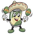 cute drink can vintage character mascot illustration with wearing sombrero with playing maracas