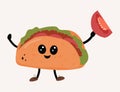 Illustration of a vector kawaii icon of a cartoon mascot Taco. Cute taco character. Suitable for Web landing Page