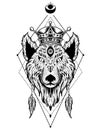 Illustration vector king wolf with engraving style Royalty Free Stock Photo
