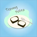 Illustration vector of Kueh Tepung Pelita on white plate with spoon, a Malaysian traditional sweet dessert Royalty Free Stock Photo