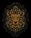 Illustration vector lion head with engraving ornament Royalty Free Stock Photo