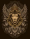 Illustration vector lion head with vintage engraving ornament Royalty Free Stock Photo