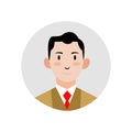 Illustration vector of male avatar icon wearing a brown suit and red tie with black curly hair. Royalty Free Stock Photo