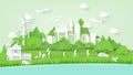 Illustration vector of modern eco world environment and happiness family people Royalty Free Stock Photo