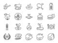 Plant-based Food line icon set. Included the icons as Bio-engineered Food, vegan, Vegetarian, meal, burger, Nutritious, and more.