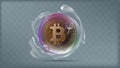 Illustration vector of realistic golden bitcoin in transparent colorful bubble with water splashing Royalty Free Stock Photo