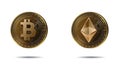 Illustration vector of realistic golden ethereum and bitcoin isolated on white background Royalty Free Stock Photo