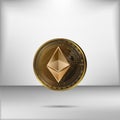 Illustration vector of realistic golden ethereum coin on grey background