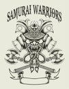 Illustration vector samurai head monochrome style