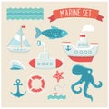Illustration vector set of marine cute elements objects
