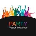 Illustration vector silhouettes party dance colorful group of jumping people dancing. Jazz funk, hip-hop, house dance. Dancer man Royalty Free Stock Photo