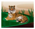 Illustration vector skeletal tiger lying in the forest covered with trees