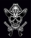 Illustration vector skull cowboy with two guns