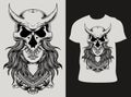 Illustration vector skull girl with t shirt design