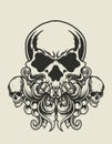 Illustration vector skull head with ornament pattern