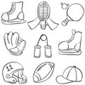 Illustration vector sport equipment various doodles