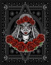 Illustration vector sugar skull woman gothic make up with rose flower Royalty Free Stock Photo