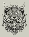 Illustration vector tiger head with vintage engraving ornament Royalty Free Stock Photo