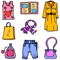 Illustration vector of women clothes object doodles