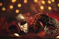 illustration, venetian mask red lights for a carnival party, ai generative Royalty Free Stock Photo