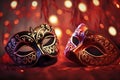 illustration, venetian mask red lights for a carnival party, ai generative Royalty Free Stock Photo