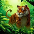 Angry Male Tiger Illustration, A huge tiger with blue eyes looking very angry