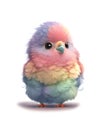 Illustration of Very Cute fluffy baby bird on grey background, AI-generated image