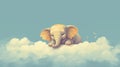 Illustration of A very cute little elephant lies on the clouds. Image of a cute, minimalist watercolor style. Generative ai