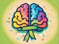 colorful illustration of a human brain with a mental health day green ribbon ai generated