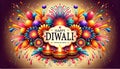 Illustration with vibrant colors bursting like fireworks across the canvas, punctuated by Diwali\'s radiant diyas Royalty Free Stock Photo