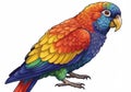 An illustration of a vibrantly colored parrot featuring a rainbow array of feathers. The Royalty Free Stock Photo