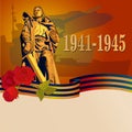 Victory Day card background with soviet soldier