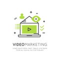 Illustration of Video Marketing, Internet E-Mail or Mobile Notifications and Offer Marketing and Social Campaign